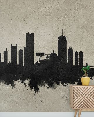 Boston Massachusetts Skyline Concrete Wallpaper